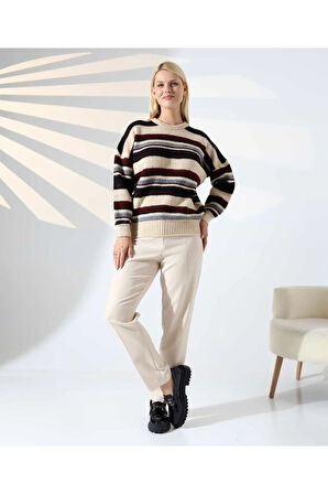 Ahenkli Çizgili Triko Kazak