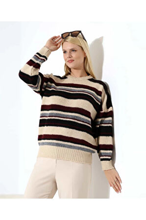 Ahenkli Çizgili Triko Kazak