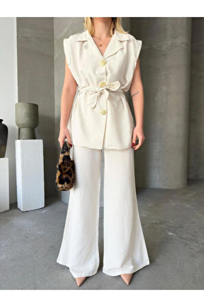 İstanbul Esintisi Alt Üst Bej Keten Takım