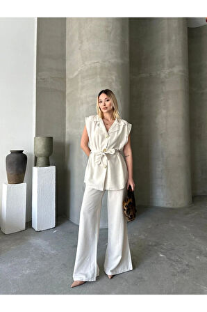 İstanbul Esintisi Alt Üst Bej Keten Takım