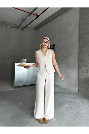 Porto Esintisi Bej Alt Üst Keten Takım