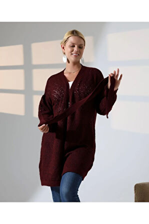 Delikli Kemerli Triko Hırka