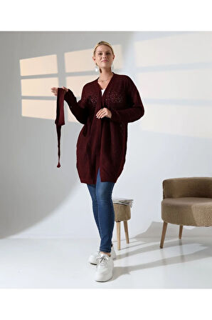 Delikli Kemerli Triko Hırka