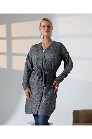 Delikli Kemerli Triko Hırka