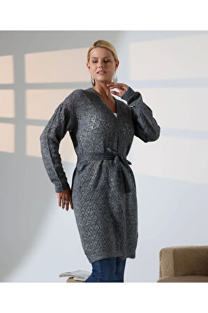 Delikli Kemerli Triko Hırka