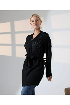 Delikli Kemerli Triko Hırka