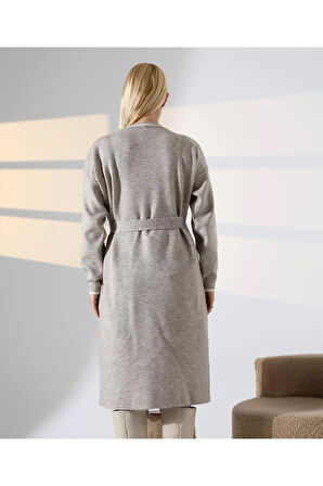 Cep Detaylı Dikişli Kuşaklı Triko Hırka