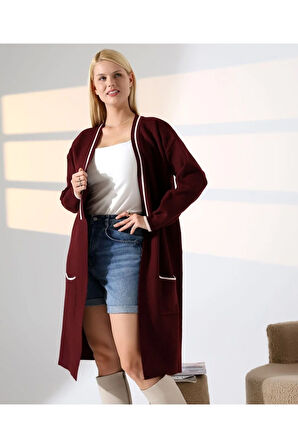 Cep Detaylı Dikişli Kuşaklı Triko Hırka