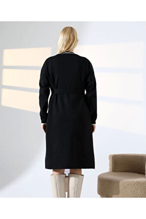 Cep Detaylı Dikişli Kuşaklı Triko Hırka