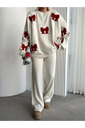 Kurdele Desenli Alt Üst Triko Takım