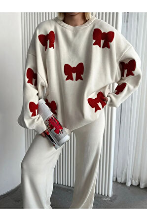 Kurdele Desenli Alt Üst Triko Takım