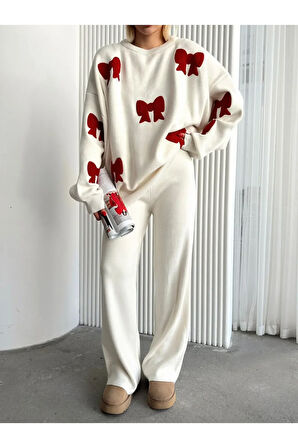 Kurdele Desenli Alt Üst Triko Takım