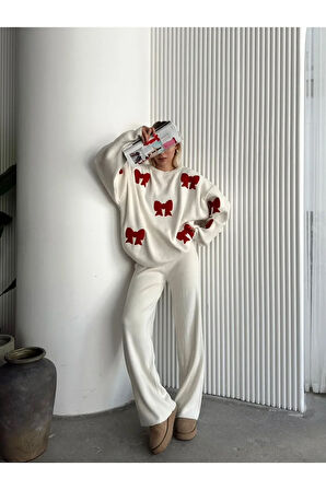 Kurdele Desenli Alt Üst Triko Takım