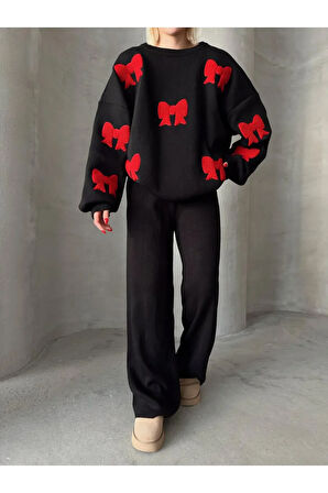 Kurdele Desenli Alt Üst Triko Takım