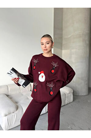 Noel - Geyik Desenli Alt Üst Triko Takım