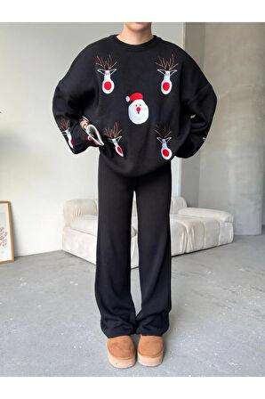 Noel - Geyik Desenli Alt Üst Triko Takım