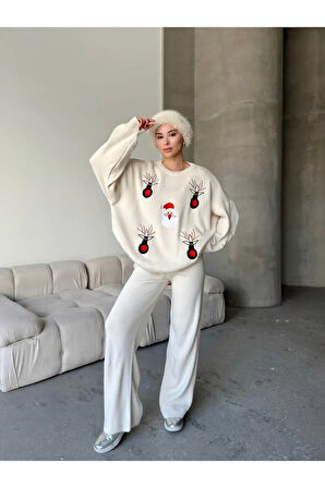 Noel - Geyik Desenli Alt Üst Triko Takım