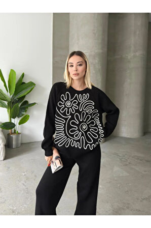 Elegance Desenli Alt Üst Triko Takım