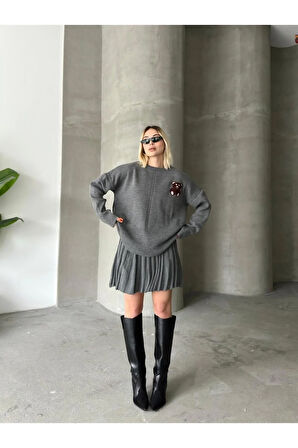 Etekli Alt Üst Triko Takım - Ayıcık Desenli