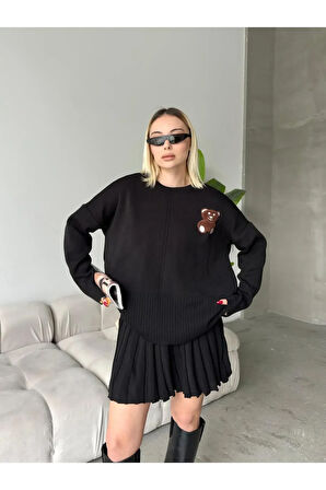 Etekli Alt Üst Triko Takım - Ayıcık Desenli