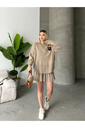 Etekli Alt Üst Triko Takım - Ayıcık Desenli