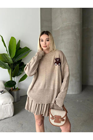 Etekli Alt Üst Triko Takım - Ayıcık Desenli