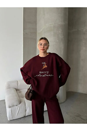Yılbaşı Temalı Triko Takım – Merry Christmas Yazılı Rahat Kombin