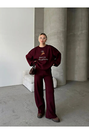 Yılbaşı Temalı Triko Takım – Merry Christmas Yazılı Rahat Kombin