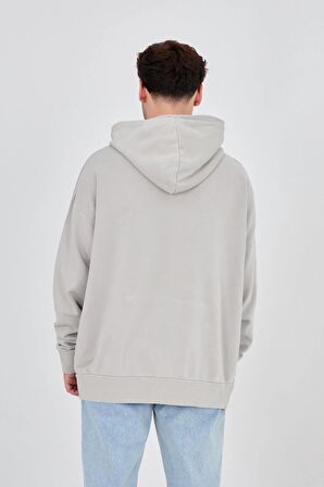 Erkek Oversize Kapüşonlu Gri Sweatshirt