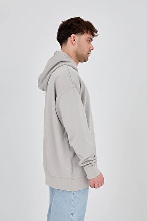 Erkek Oversize Kapüşonlu Gri Sweatshirt