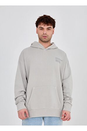 Erkek Oversize Kapüşonlu Gri Sweatshirt