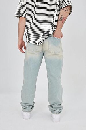 Erkek Baggy Relaxed Mavi Yıkamalı Pantolon