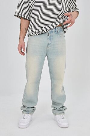 Erkek Baggy Relaxed Mavi Yıkamalı Pantolon