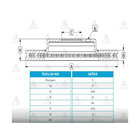 L-300 86-10 Ön Havali 258-5 Fren Diski - Mhr-03716 - Mb407030 