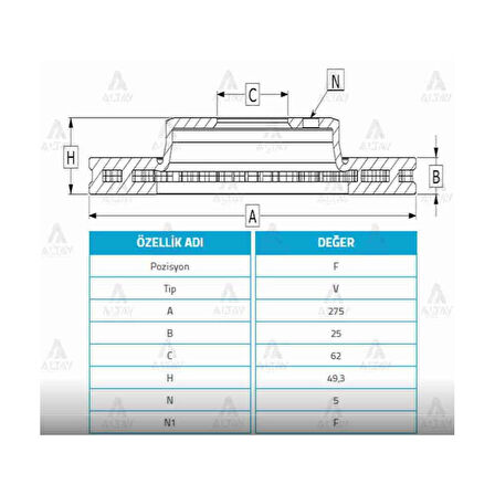 Corolla 06- Dizel D4D Auris 07- Rav4 00- Ön Havalı 273-5 Fren Diski - 4351202180 