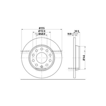 A4 01-09 Pro Özel Kaplama Fren Diski Arka Düz 255-5 - Mhr-03603 - 8E0615601Q 
