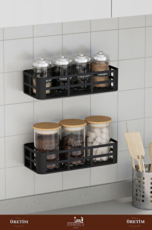 Banyo Duş Rafı 2'li Set – Yapışkanlı ve Deliksiz Duş Organizer - Suya Dayanıklı Siyah Raf