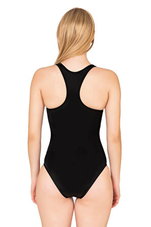 Endeep Kadın Şeritli Siyah Pembe Sporcu Yüzücü Mayo