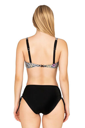 Endeep Kadın Büyük Beden Balenli Destekli Renkli Leopar Desenli Bikini Takımı