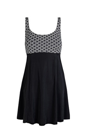 Endeep Kadın Kare Desenli Elbise Etekli Mayo