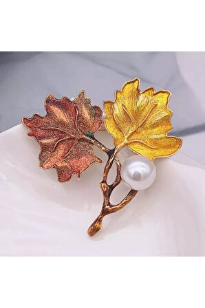 Incili Yaprak Broş Ve Kolye Ucu