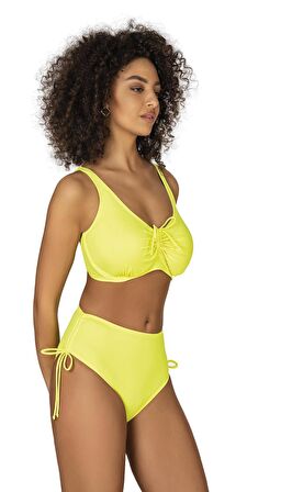 Endeep Kadın Büyük Beden Balenli Destekli Bağlama Detaylı Sarı Bikini Takımı