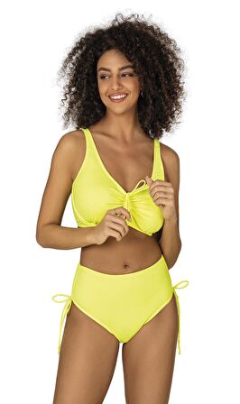Endeep Kadın Büyük Beden Balenli Destekli Bağlama Detaylı Sarı Bikini Takımı