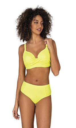 Endeep Kadın Büyük Beden Destekli Büzgü Detaylı Sarı Bikini Takımı