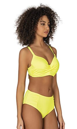 Endeep Kadın Büyük Beden Destekli Büzgü Detaylı Sarı Bikini Takımı