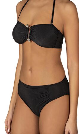 Endeep Kadın Aksesuarlı Fitilli Dokulu Siyah Bikini Takımı
