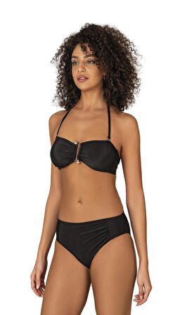 Endeep Kadın Aksesuarlı Fitilli Dokulu Siyah Bikini Takımı