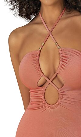 Endeep Kadın Aksesuar Detaylı Turuncu Mayo