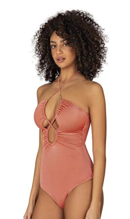 Endeep Kadın Aksesuar Detaylı Turuncu Mayo