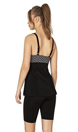 Endeep Kadın Siyah Beyaz Desenli Taytlı Tankini Takımı